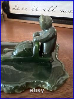 Jade Carving of Sled Dog & Team Made in Alaska 10.5 x 3 x 2 Solid Jade EUC