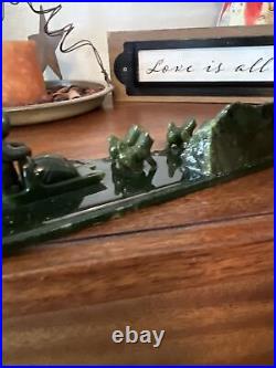 Jade Carving of Sled Dog & Team Made in Alaska 10.5 x 3 x 2 Solid Jade EUC