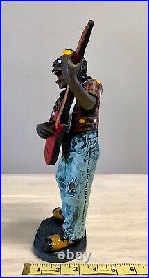 Jamaican Reggae Rasta Musician Guitar Player Hand Sculpted Clay Statue Signed