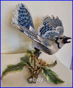 Jay Strongwater Blue Jay On Branch Figure Made In USA Limited Edition Swarovski