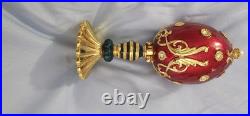 Jeweled Enamel Hinged Red Egg Box On Pedistal With Queen Chess Trinket Inside