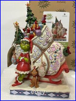 Jim Shore Grinch Max Santa Sleigh Stealing Presents & Christmas Trees 600884