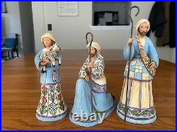 Jim Shore Heartwood Creek Large Blue Nativity with Custom Stand & Angel (Retired)
