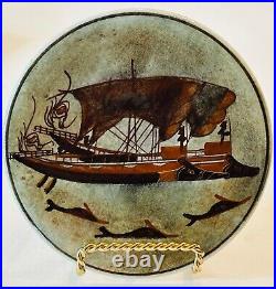 Kepameikoe AOHNAI Greek Ceramic Glazed Ancient Greek Sailing Ship 1938 Handpaint