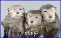 Knud Kyhn for Royal Copenhagen. Rare porcelain figure. Three monkeys