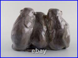 Knud Kyhn for Royal Copenhagen. Rare porcelain figure. Three monkeys