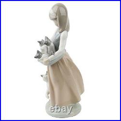 LLADRO Following Her Cats #1309 Young Girl Holding Kittens with Cat Retired