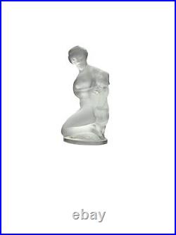 Lalique Diana with Fawn Sculpture Signed French Frosted Crystal with Base