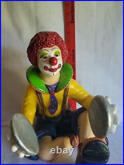 Large 12 Heavy Ceramic Unsigned Clown Colorful withTambourines Bright