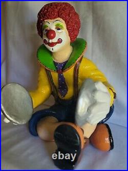 Large 12 Heavy Ceramic Unsigned Clown Colorful withTambourines Bright