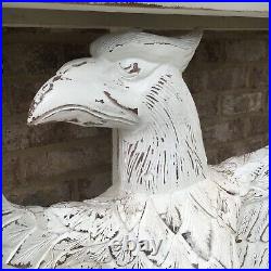 Large Carved Wooden Eagle Table Statue USA White Washed Console Hall Art