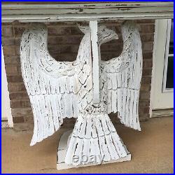 Large Carved Wooden Eagle Table Statue USA White Washed Console Hall Art