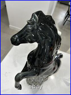 Large Ceramic Black Stallion Horse Rearing Statue 25 tall VTG MCM