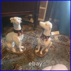 Large Hollywood Regency Whippet Pottery Dog Figurines 14 H