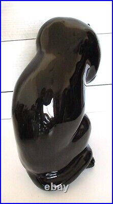 Large Vintage Black Cat Licking Paw Figurine Statue MCM Pottery 11 Glossy