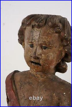 Late 18th Century Large Colonial Wood Carved & Polychrome Angel Statue Figure