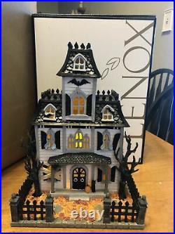 Lenox Halloween Lighted Haunted Mansion House with Sound Witch Cries Black Cat NIB