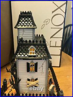 Lenox Halloween Lighted Haunted Mansion House with Sound Witch Cries Black Cat NIB