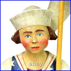 Leo R. Smith MS. LIBERTY Sailor Girl Statue with Flag Patriotic Folk Art Retired
