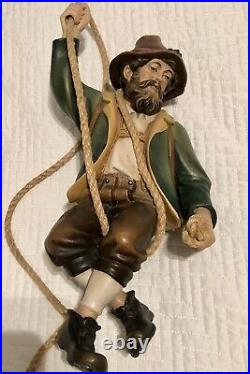 Lignoma Hand Carved & Painted Wood Statue Abseiler With Rope. Val Gardena Italy