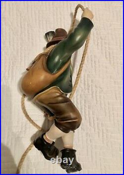 Lignoma Hand Carved & Painted Wood Statue Abseiler With Rope. Val Gardena Italy