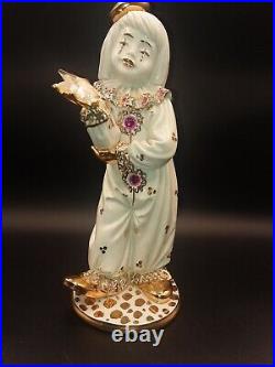 Limoges Capodimonte Swarovski Crystals Porcelain Clown 11 Tall With Gold Gilt