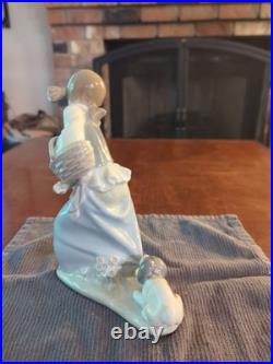 Lladro 4982 Naughty Dog Girl w Basket & Dog Fine Glazed Porcelain Figurine