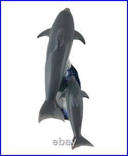 Lladro Porcelain Figurine 6470 A Swimming Lesson Dolphins Retired Spain READ