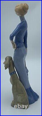 Lladro Porcelain Figurine Lady with Dog and Parasol Rare Signed Vintage