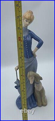 Lladro Porcelain Figurine Lady with Dog and Parasol Rare Signed Vintage