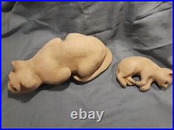 Made in England adorable set 2 bisque concrete sculpted cat/kitten w blue eyes