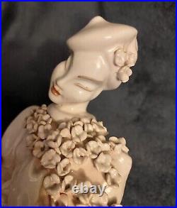 Maria H Rahmer (1911-1998) Art Deco Figurine Woman Adorned WithFlowers Signed 6.5