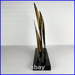 Mid Century Modern Abstract Brass Sail Sculpture Modernist Nautical Vintage 15in