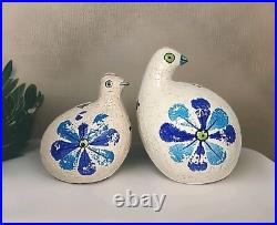 Mid Century Rosenthal Netter Blue & Green Quail Bird & Baby Pair Bitossi Italy