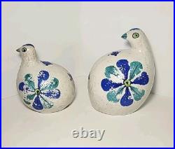 Mid Century Rosenthal Netter Blue & Green Quail Bird & Baby Pair Bitossi Italy