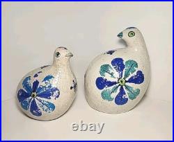 Mid Century Rosenthal Netter Blue & Green Quail Bird & Baby Pair Bitossi Italy