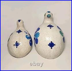 Mid Century Rosenthal Netter Blue & Green Quail Bird & Baby Pair Bitossi Italy