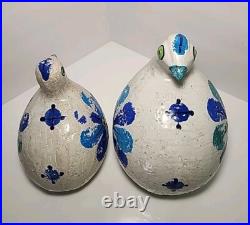 Mid Century Rosenthal Netter Blue & Green Quail Bird & Baby Pair Bitossi Italy