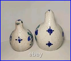 Mid Century Rosenthal Netter Blue & Green Quail Bird & Baby Pair Bitossi Italy
