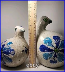 Mid Century Rosenthal Netter Blue & Green Quail Bird & Baby Pair Bitossi Italy