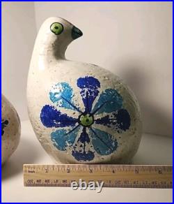 Mid Century Rosenthal Netter Blue & Green Quail Bird & Baby Pair Bitossi Italy