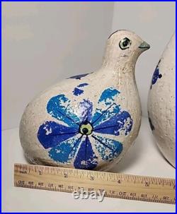 Mid Century Rosenthal Netter Blue & Green Quail Bird & Baby Pair Bitossi Italy