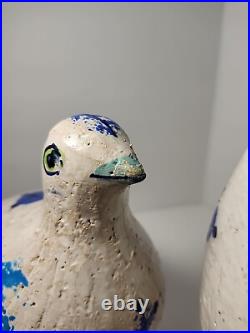 Mid Century Rosenthal Netter Blue & Green Quail Bird & Baby Pair Bitossi Italy