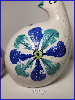 Mid Century Rosenthal Netter Blue & Green Quail Bird & Baby Pair Bitossi Italy
