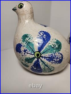 Mid Century Rosenthal Netter Blue & Green Quail Bird & Baby Pair Bitossi Italy