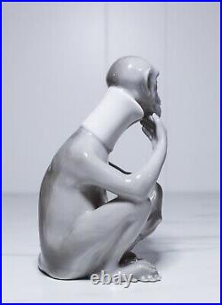 Most Unusual Hallmarked Porcelain Monkey Glazed Figurine with Long Neck