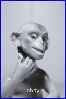 Most Unusual Hallmarked Porcelain Monkey Glazed Figurine with Long Neck