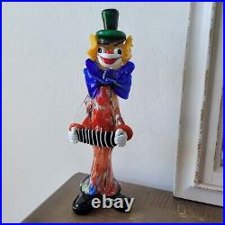 Murano Glass Clown Figurine With Accordion 15 Inches Tall Clown