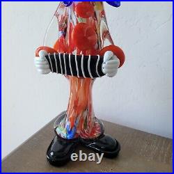 Murano Glass Clown Figurine With Accordion 15 Inches Tall Clown