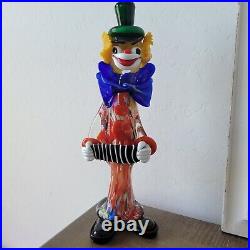 Murano Glass Clown Figurine With Accordion 15 Inches Tall Clown